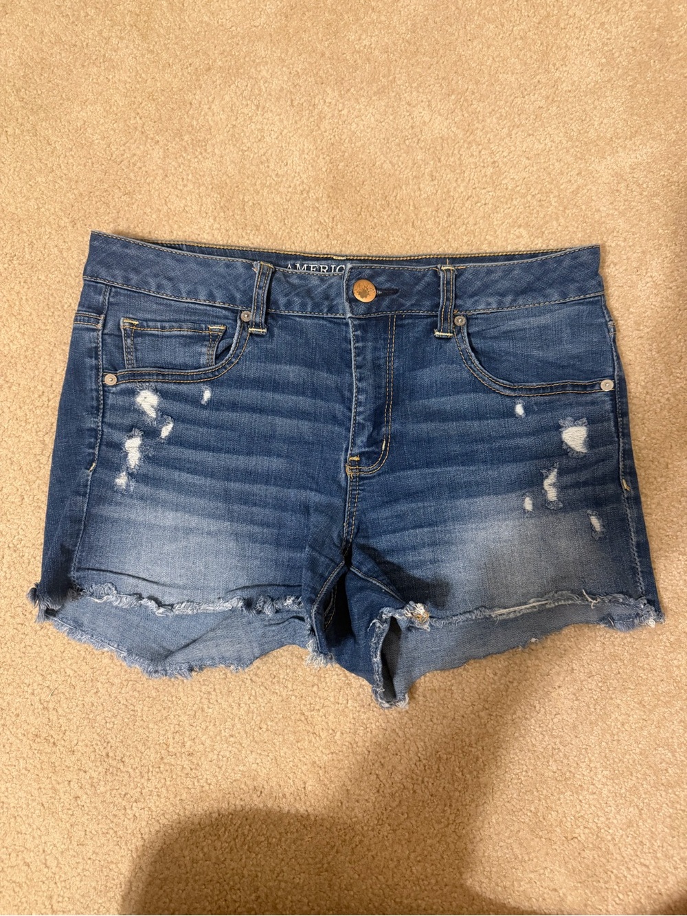 American Eagle Outfitters Dark Blue Distressed Denim Cutoff Shorts